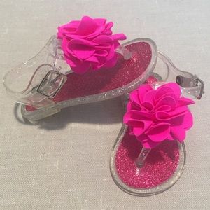 Fun Baby Girl Jelly Sandals w/Hot Pink Flowers